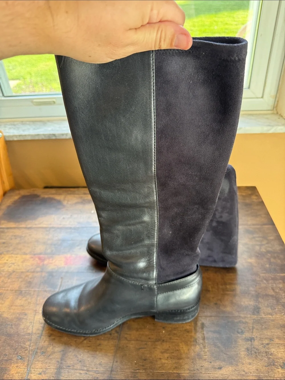 Cole Hahn knee high Black Leather & Suede Fold-Over Boots